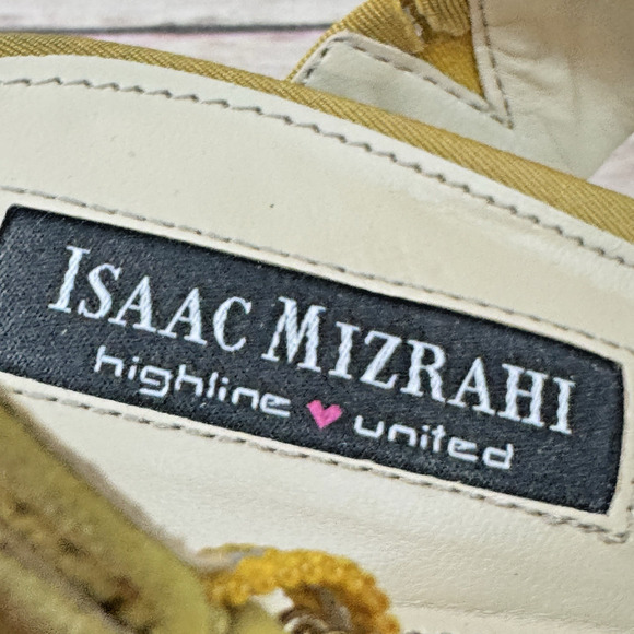 Isaac Mizrahi Highline United Womens Yellow Suede Leather Cork Wedge Sandals 9M - Picture 9 of 9